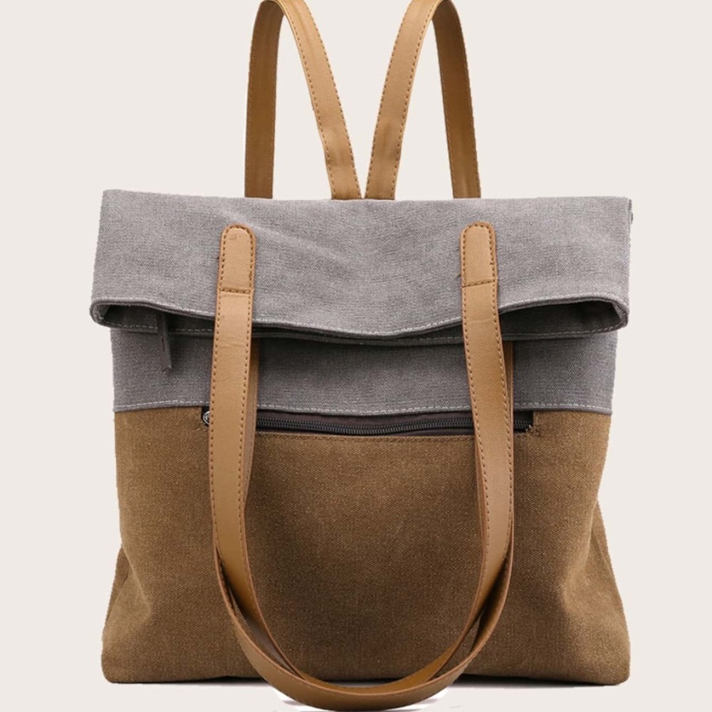 Boho grey tan color block vegan leather mini backpack - Picture 8 of 9
